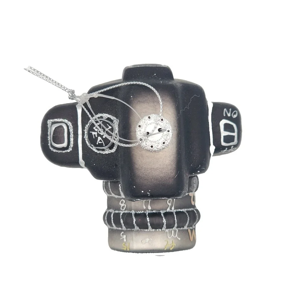 Vintage‎ Christmas Blown Glass Camera Ornament Black with Silver Accents Hanging